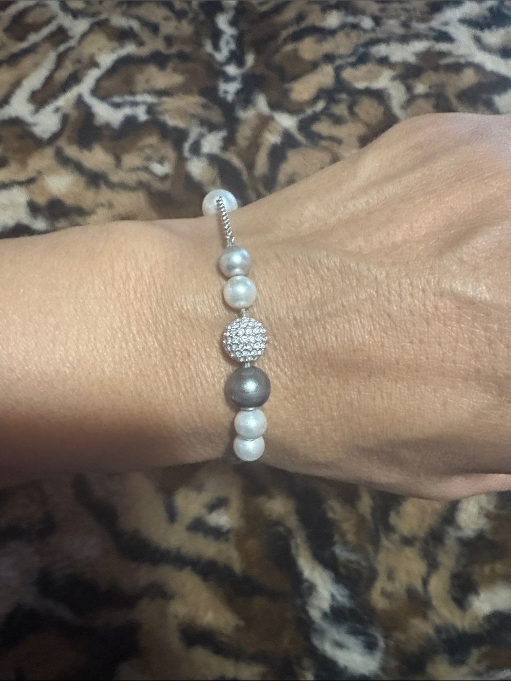 Swarovski Silver and White Pearl Bead Bracelet with Pavé Accent